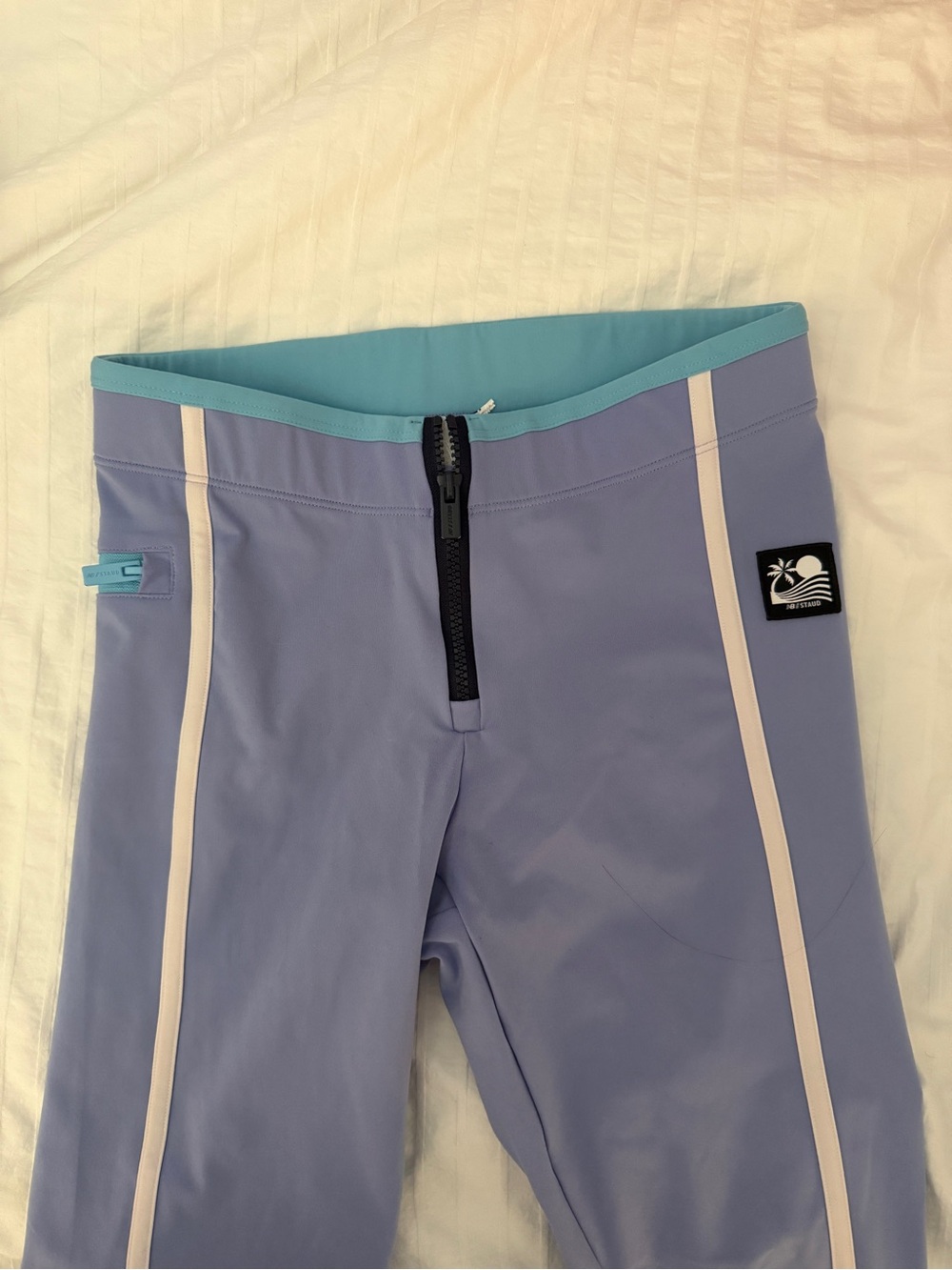 STAUD Light Purple Kids Swim Leggings with Aqua Waistband